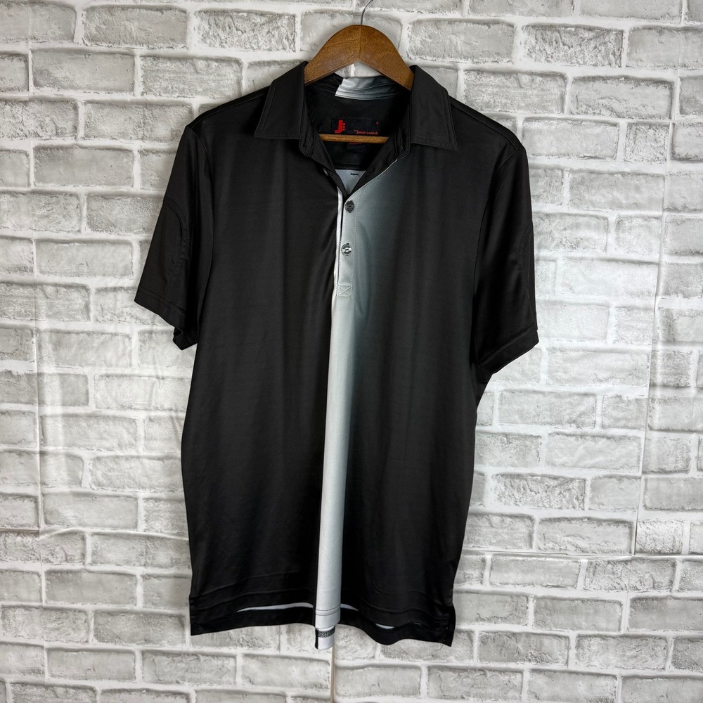 Jamie Sadock Mens Golf Polo Shirt Black Grey Gradient Stripe Short Sleeve Large